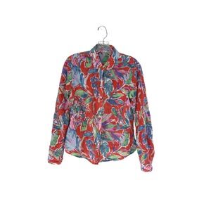 J. McLaughlin Blouse Button Up Floral Print Watercolor Whimsical Work Small